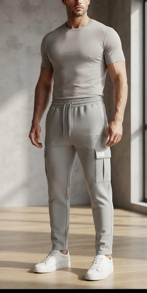 Men's Tapered Utility Cargo Trousers – Multi-Pocket Drawstring Pants