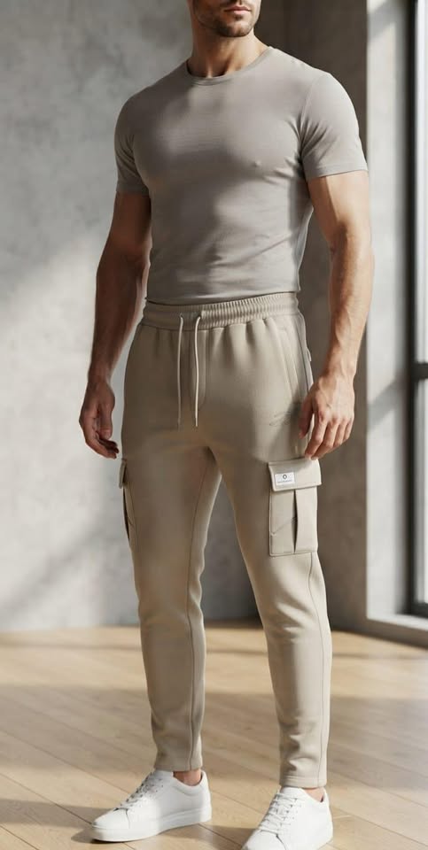 Men's Tapered Utility Cargo Trousers – Multi-Pocket Drawstring Pants