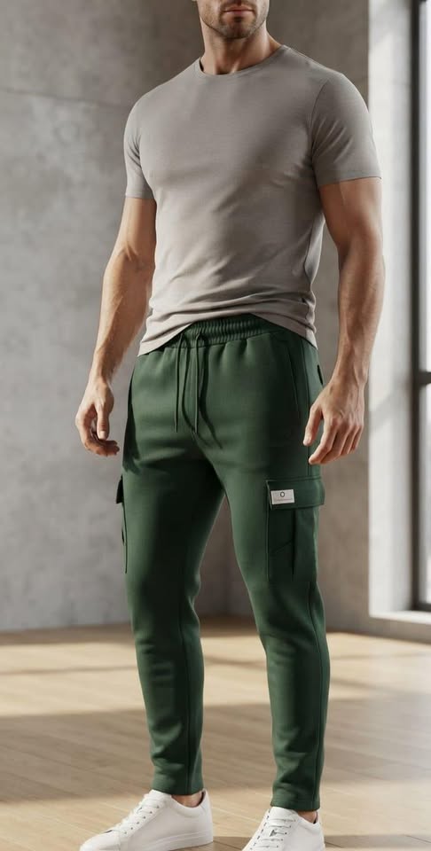 Men's Tapered Utility Cargo Trousers – Multi-Pocket Drawstring Pants