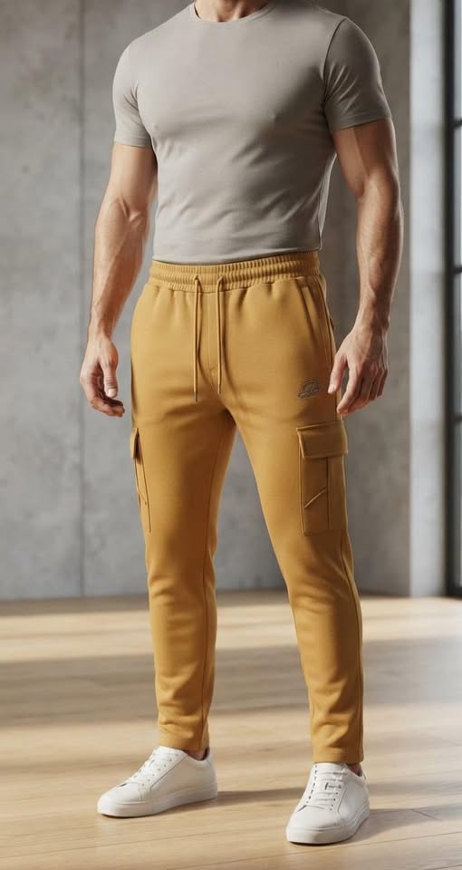 Men's Tapered Utility Cargo Trousers – Multi-Pocket Drawstring Pants