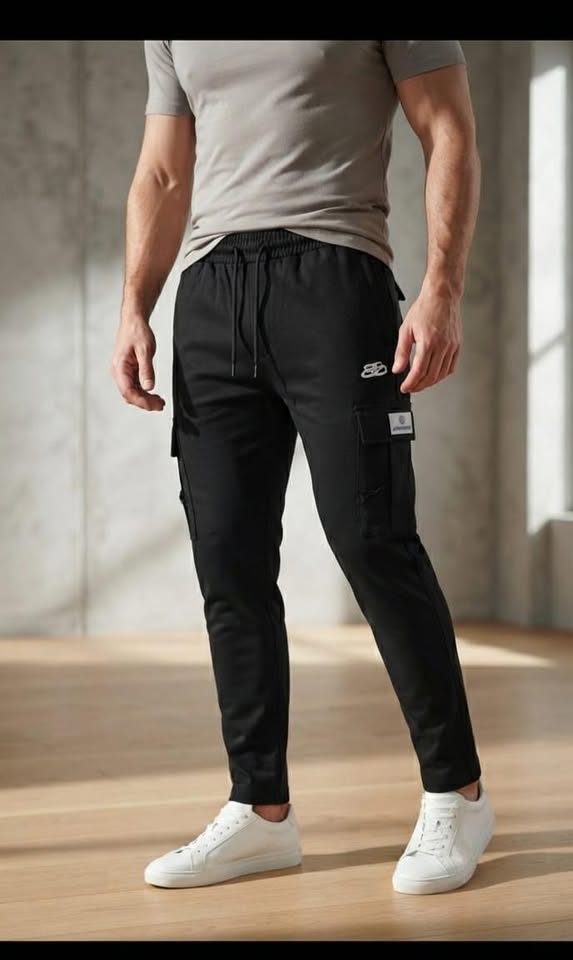 Men's Tapered Utility Cargo Trousers – Multi-Pocket Drawstring Pants