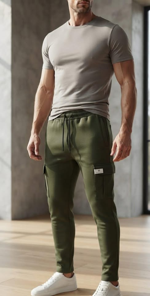 Men's Tapered Utility Cargo Trousers – Multi-Pocket Drawstring Pants