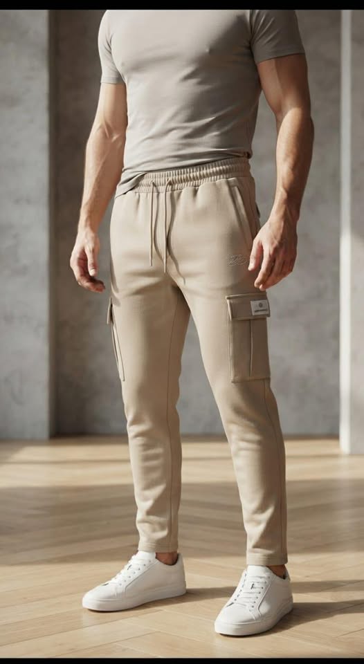 Men's Tapered Utility Cargo Trousers – Multi-Pocket Drawstring Pants