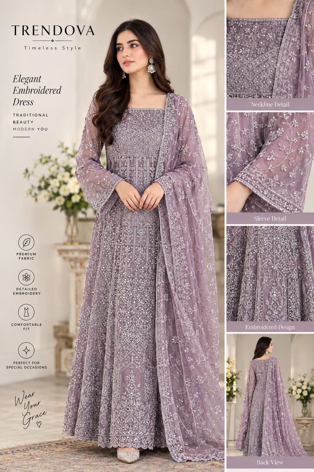 Lavender Luxe Embroidered 3-Piece Suit — Signature Edit
