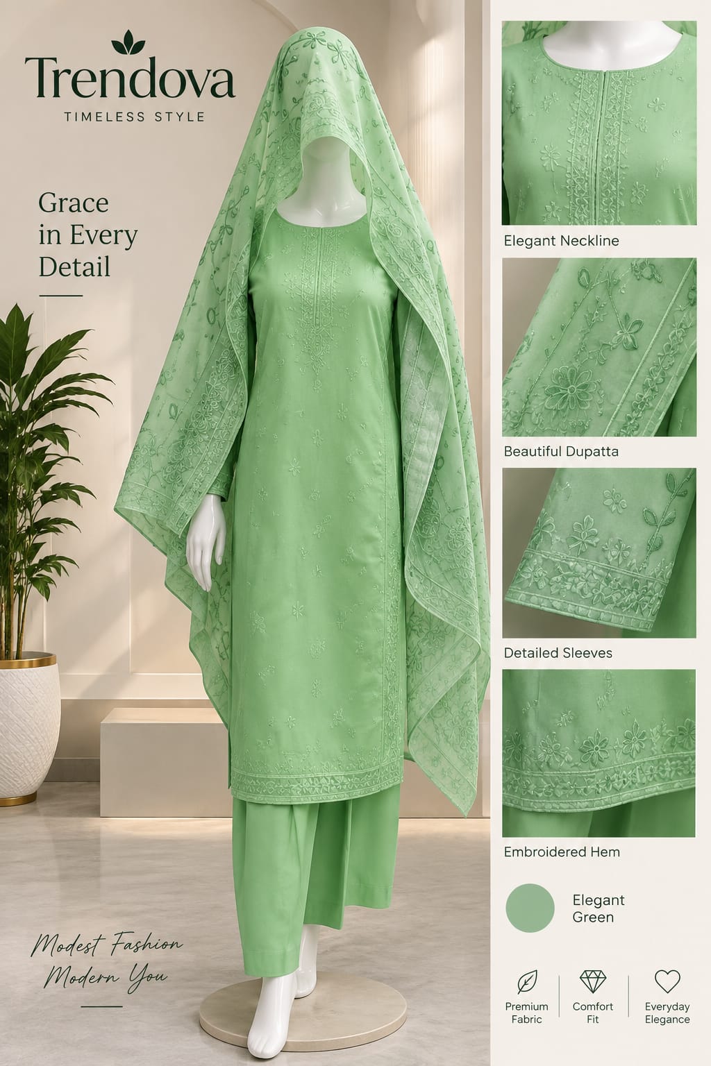 Elegant Emerald Green 3-Piece Women’s Suit | Premium Modest Wear