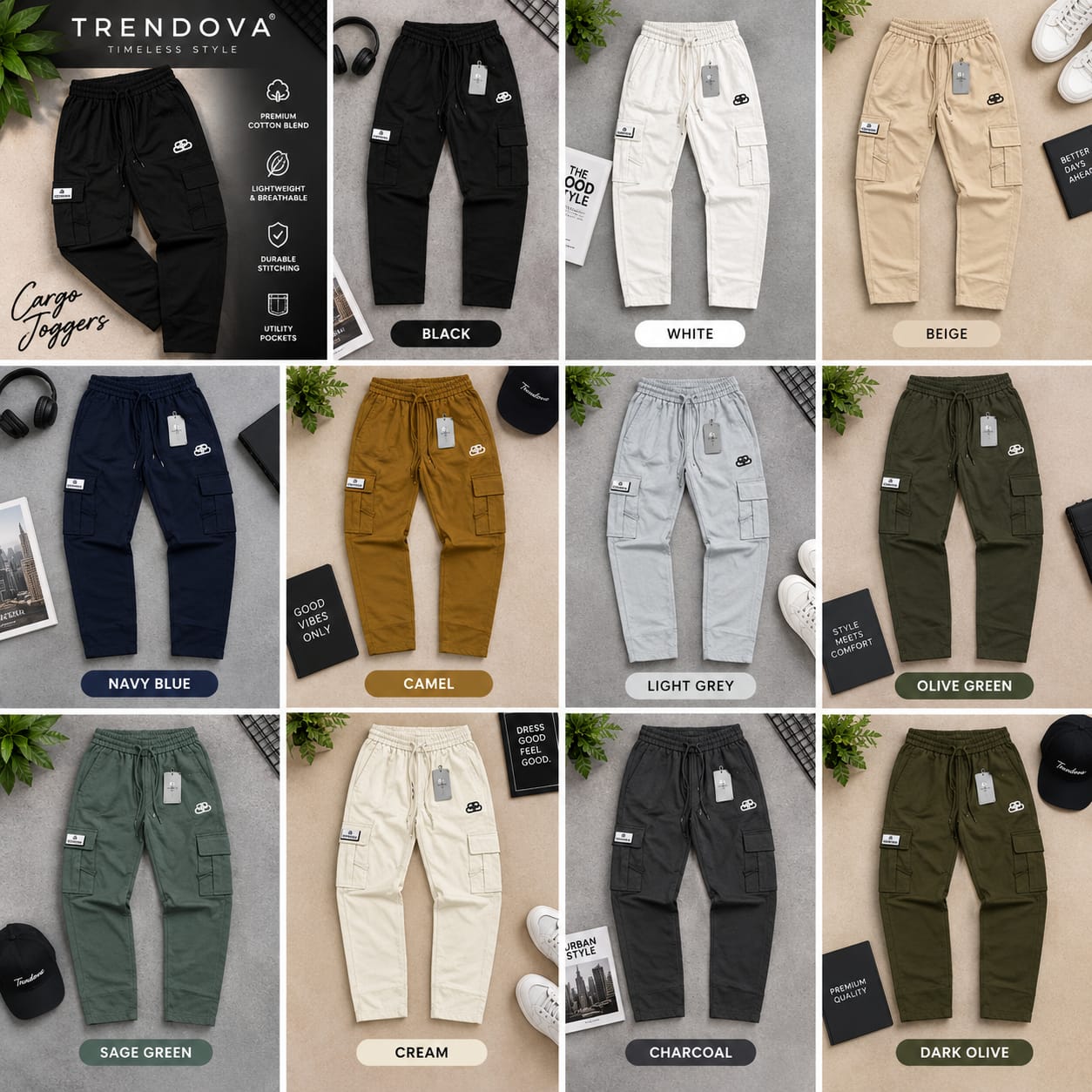Men's Premium Cotton-Blend Straight-Leg Cargo Pants