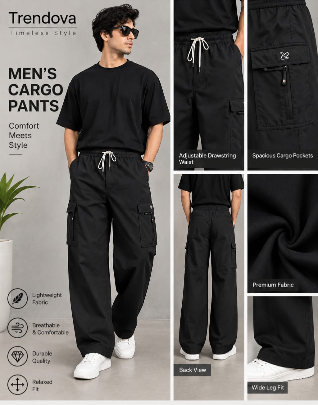 Men's Lightweight Wide-Leg Cargo Pants