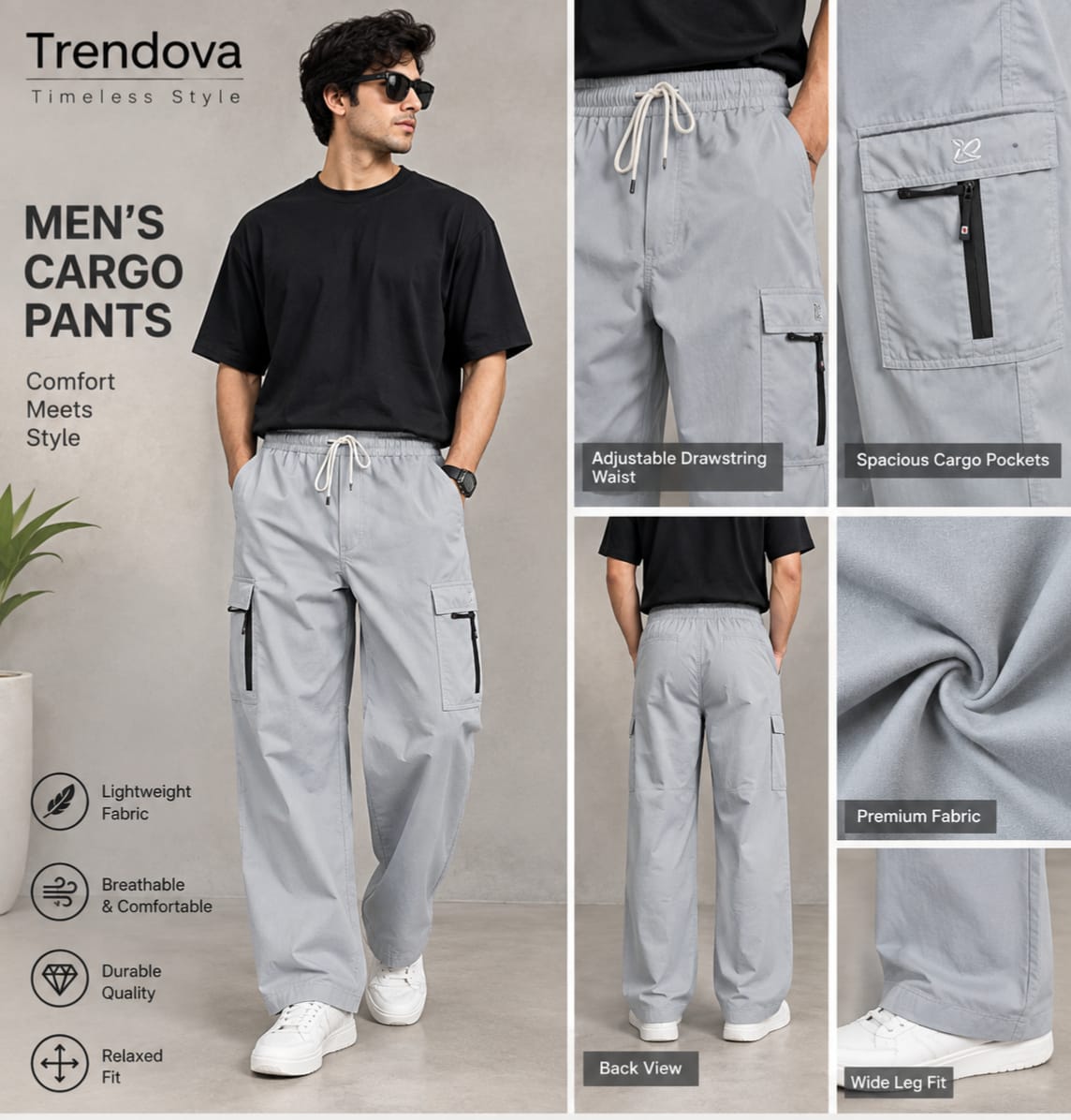 Men's Lightweight Wide-Leg Cargo Pants