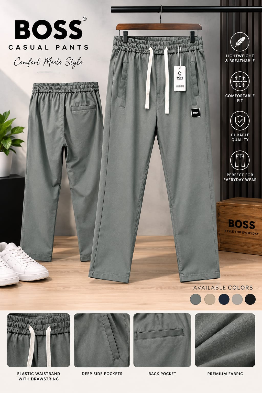 Men's Olive Green Cotton Joggers – Relaxed Fit Drawstring Sweatpants with Side Pockets